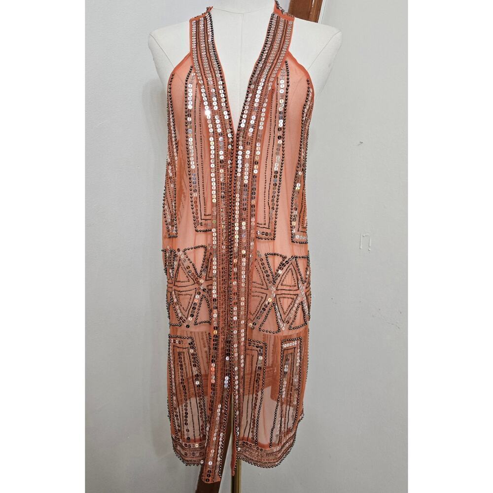 NWT Soft Surroundings Womens Sequin Beaded Sheer Vest XS Fairy Boho Oversized